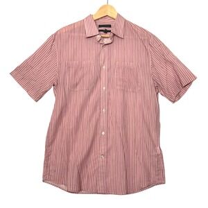 Banana Republic | Men's Slim Fit Red/Pink Striped Short Sleeve Shirt, M Tall